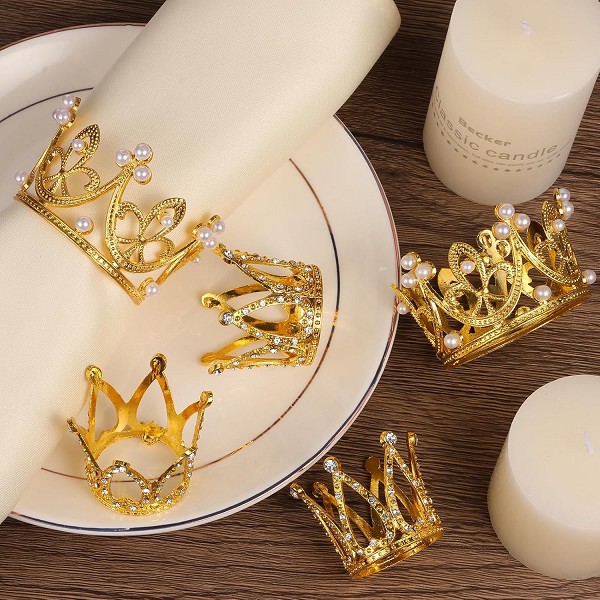 Gold Crown Cake Topper, Crowns for Flower Bouquets Mini Baby Crown Toppers for Flower Arrangements Glittering Cake Decoration for Girl Lady Bridal Wedding Birthday Party, 3 Style 6 Count - Image 2