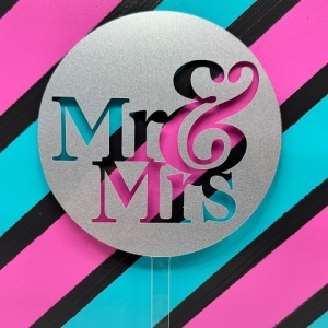 Mr & Mrs Fancy Block Script Silver Glitter Acrylic Wedding Topper EA
