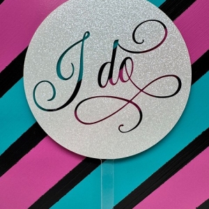 I Do Script White Glitter Acrylic Wedding Topper EA