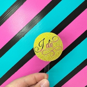 I Do Script Gold Glitter Acrylic Cupcake Topper 12 CT
