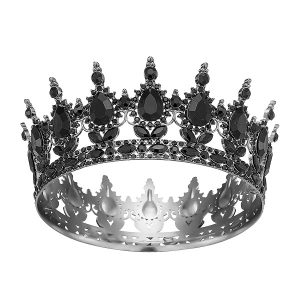 Black Crown for Women, Crystal Queen Crown for Birthday Costume Party Celebration,
