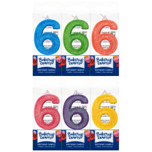 Mini Glitter #6 Candle Assorted Color 12 CT