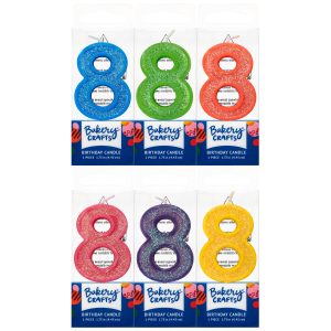 Mini Glitter #8 Candle Assorted Color 12 CT