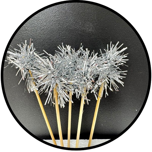 Silver Foil Firework Cupcake Toppers Gold Sparkle Tinsel Cake Toppers New Years Cake Decoration Cocktail Fruit Toothpick for Birthday Wedding Graduation Party 6 CT