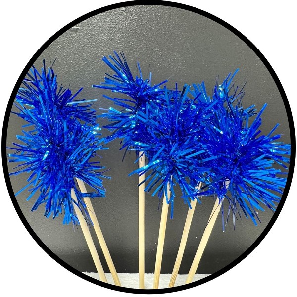 Blue Foil Firework Cupcake Toppers Gold Sparkle Tinsel Cake Toppers New Years Cake Decoration Cocktail Fruit Toothpick for Birthday Wedding Graduation Party 6 CT