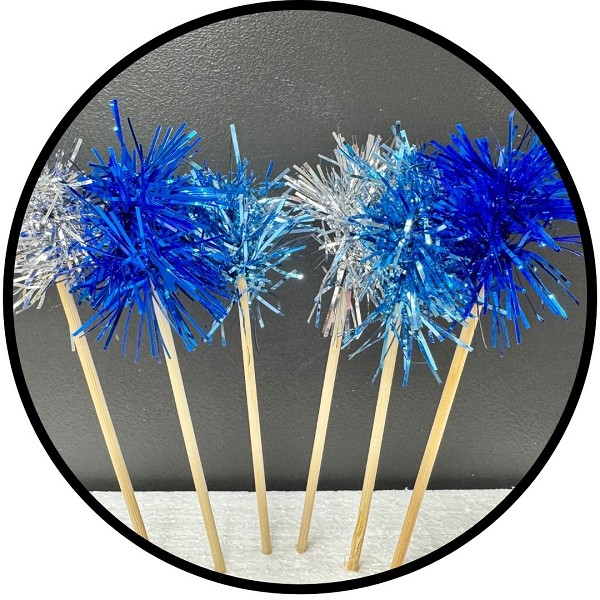 Light Blue, Dark Blue, Silver Foil Firework Cupcake Toppers Gold Sparkle Tinsel Cake Toppers New Years Cake Decoration Cocktail Fruit Toothpick for Birthday Wedding Graduation Party 6 CT