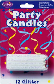 White Glitter Candle 2 1/2" 12 PCS 12 CT