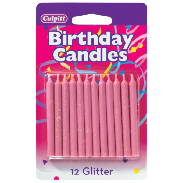 Pink Glitter Candle 2 1/2" 12 PCS 12 CT