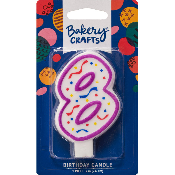 #8 Party Purple Candle 3" 6 CT
