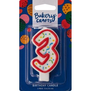 Number 3 Party Red Candle 3″ 6 CT