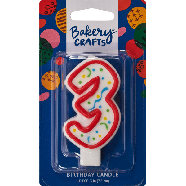 Number 3 Party Red Candle 3" 6 CT