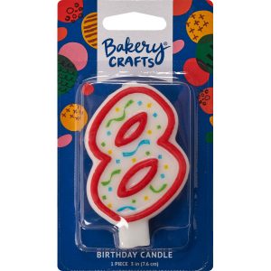 Number 8 Party Red Candle 3″ 6 CT