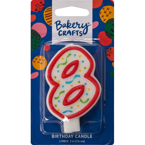 Number 8 Party Red Candle 3" 6 CT