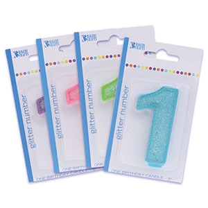 RTL Glitter Number 1 Candles 3″ 6 CT