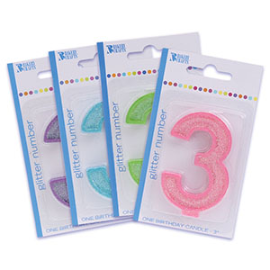 RTL Glitter Number 3 Candles 3" 6 CT