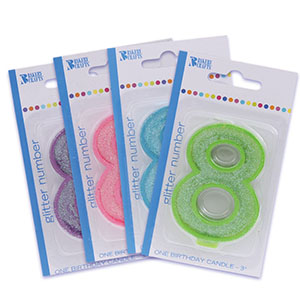 RTL Glitter Number 8 Candles 3" 6 CT