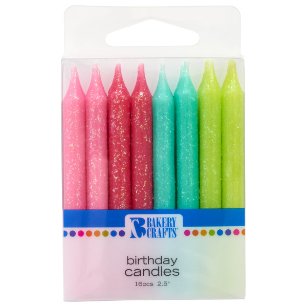Assorted Glitter Colors Candles 2.5" 6 CT