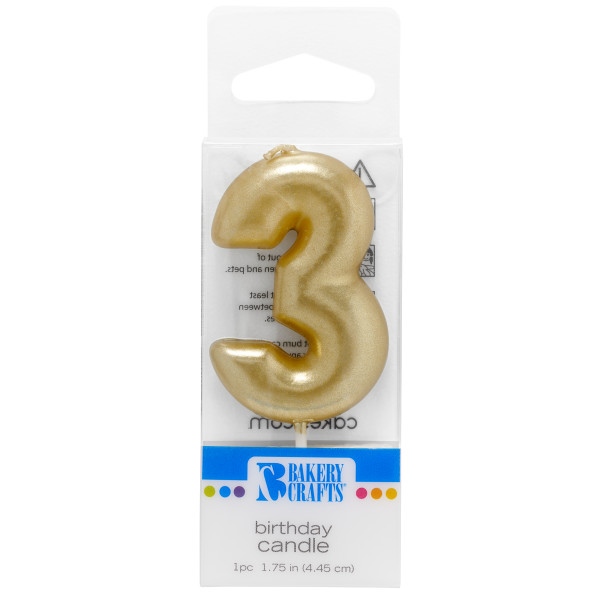 Number 3 Mini Gold Candle 1 3/4" 6 CT