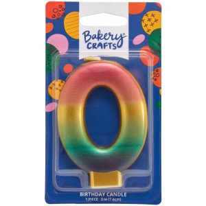 Number 0 Metallic Number Candle 3″ 6 CT