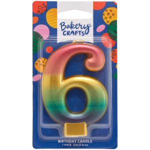 Number 6 Metallic Number Candle 3″ 6 CT