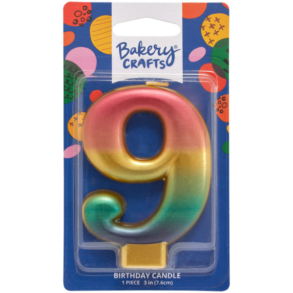 Number 9 Metallic Number Candle 3" 6 CT