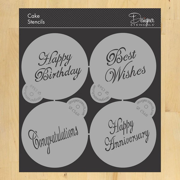 Script Celebrations Cake Stencil Set 4 count