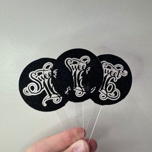 Sweet 16 Black Glitter Round Acrylic Cupcake Toppers 12 CT
