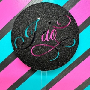 I Do Script Black Glitter Acrylic Wedding Topper EA