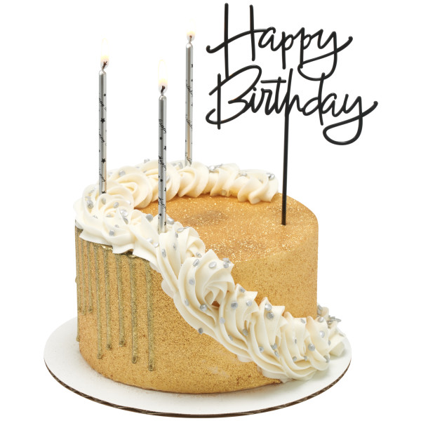 Silver with Black Happy Birthday Print Candle 6 CT - Image 2