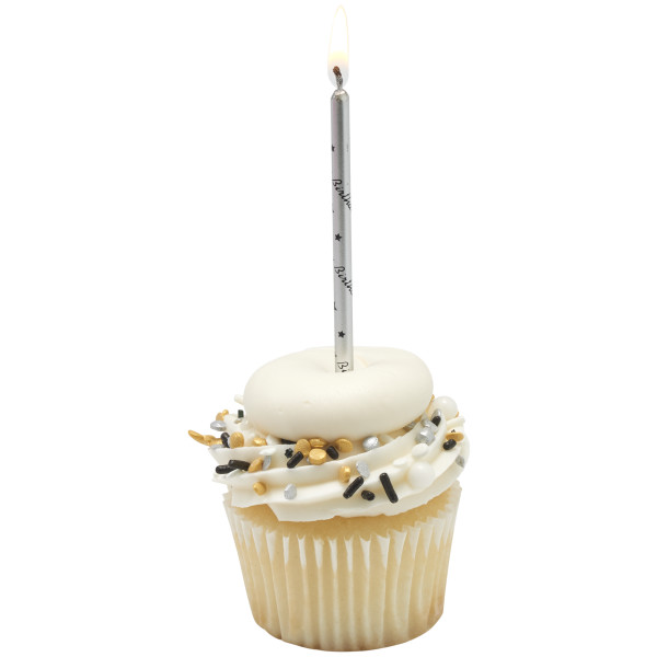 Silver with Black Happy Birthday Print Candle 6 CT - Image 3