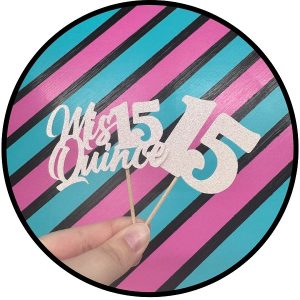 White Glitter Mis Quince (15) Cupcake Picks 12 CT