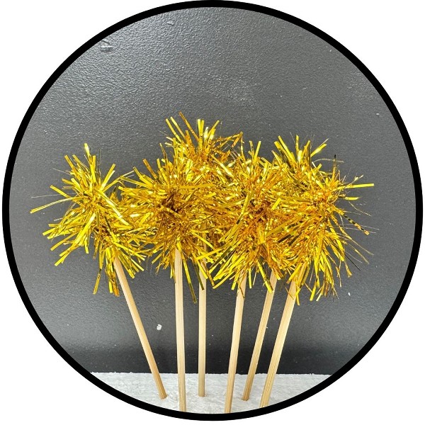 Gold Foil Firework Cupcake Toppers Gold Sparkle Tinsel Cake Toppers New Years Cake Decoration Cocktail Fruit Toothpick for Birthday Wedding Graduation Party 6 CT - Image 3