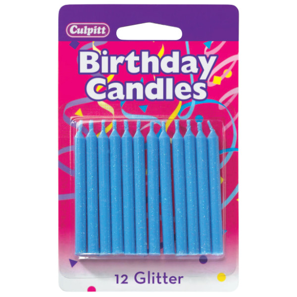 Blue Glitter Candle 2 1/2" 12 PCS 12 CT