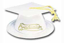 Graduation Hats White 3 1/2" 24 CT
