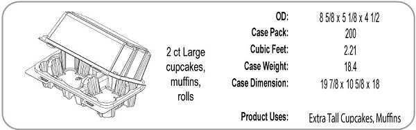 Cupcake Container 2 count Large (Jumbo) 250 CT