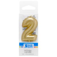 Number 2 Mini Gold Candle 1 3/4" 6 CT
