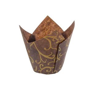 Brown Scroll Print Tulip Cup 2″ Base 1 1/8” to 3 1/2″ 200 CT