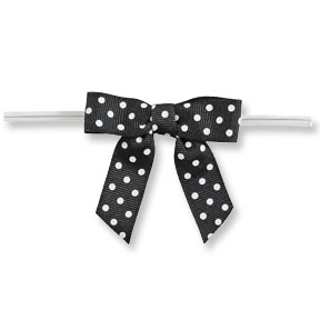 Medium Black Bow with White Dots on Clear Twistie 100 CT