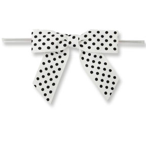 Large White Bow with Black Dots on Clear Twistie 100 CT