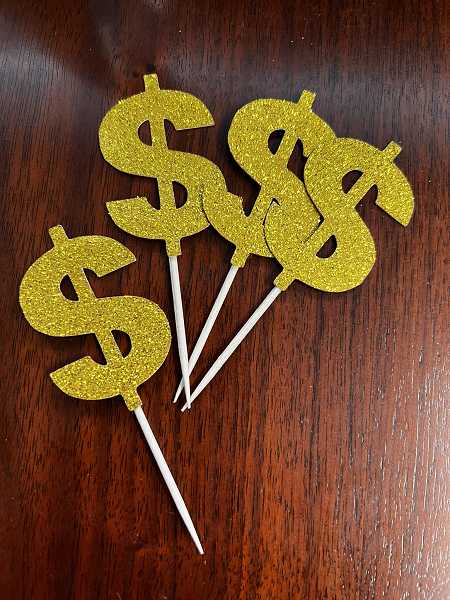 Gold Dollar Sign Cupcake Picks 12 CT