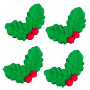 Tiny Double Holly Leaf with Berries 1/2″ – 5/8″ Royal Icing 180 CT