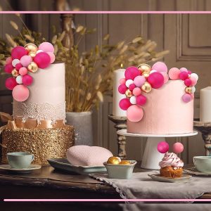 Pink, Gold & White Mini Balloon Balls Cake Toppers 12 CT