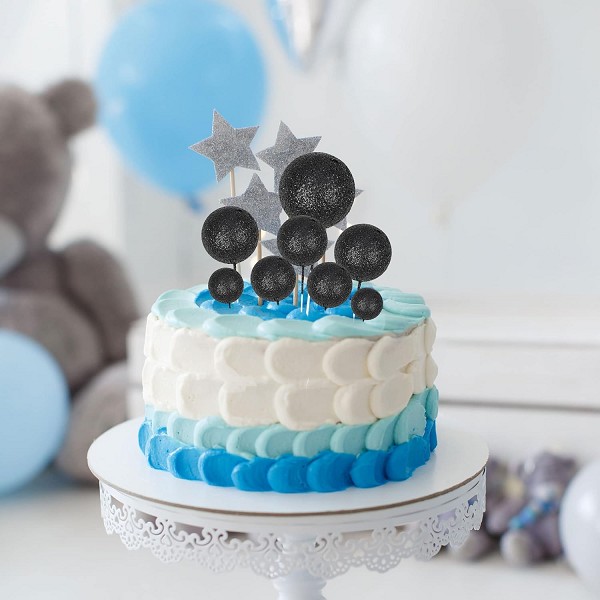 Black Mini Balloon Cake Topper Glitter Foam Ball Cake Picks Decorations 10 CT