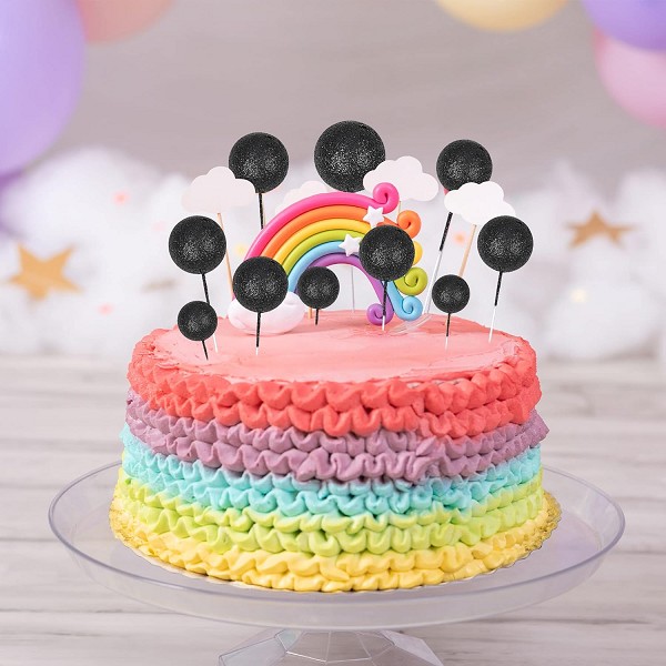 Black Mini Balloon Cake Topper Glitter Foam Ball Cake Picks Decorations 10 CT - Image 2