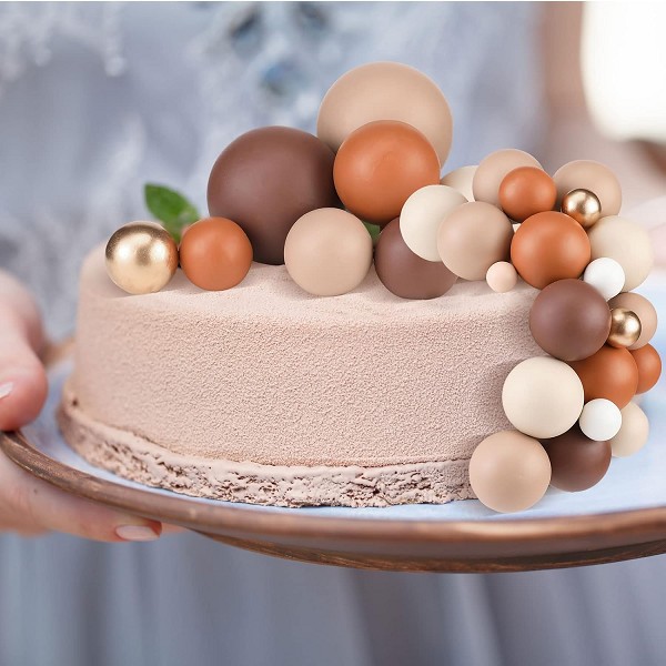 Brown, White and Gold Mini Balloon Ball Cake Toppers 12 count