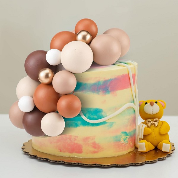 Brown, White and Gold Mini Balloon Ball Cake Toppers 12 count - Image 2