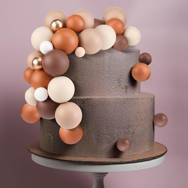 Brown, White and Gold Mini Balloon Ball Cake Toppers 12 count - Image 3