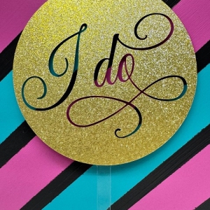 I Do Script Gold Glitter Acrylic Wedding Topper EA