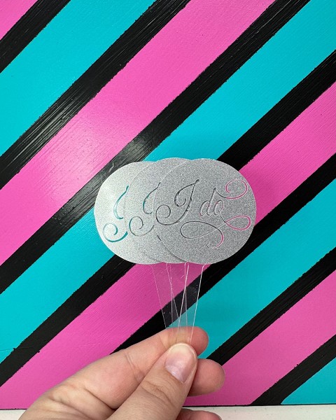 I Do Script Silver Glitter Acrylic Cupcake Topper 12 CT