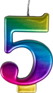 #5 Large Rainbow Metallic Candle 3" 12 CT
